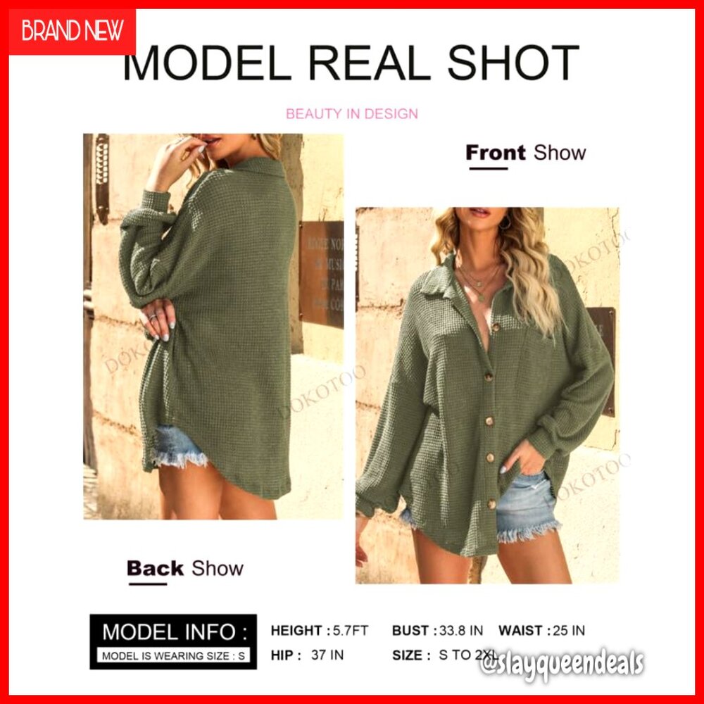 Waffle Knit Shacket Jacket Button Down Blouse Loo… - image 4